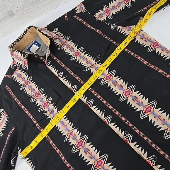 VINTAGE Wrangler Aztec Western Brushpopper Black Pearl Snap Shirt MEN'S MEDIUM.. - Picture 14 of 16